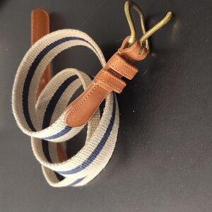 Coach Mens Belt Size 32 Linen and Leather Blue Beige Brown Vintage